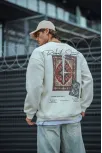 Uzun Kol Bisiklet Yaka Baskılı Sweatshirt - Beyaz
