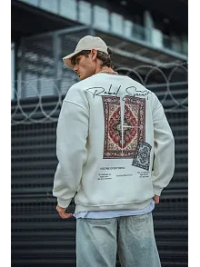 Uzun Kol Bisiklet Yaka Baskılı Sweatshirt - Beyaz