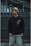 Uzun Kol Bisiklet Yaka Baskılı Sweatshirt - Siyah