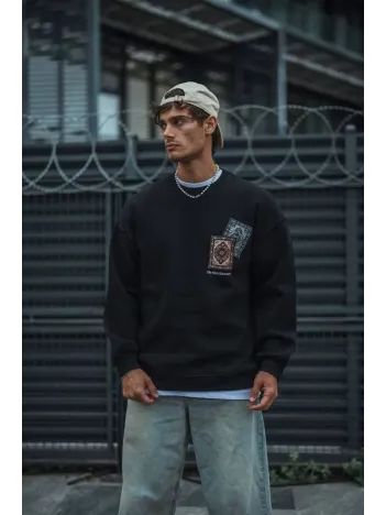 Uzun Kol Bisiklet Yaka Baskılı SweatShirt - Siyah Uzun Kol Bisiklet Yaka Baskılı SweatShirt - Siyah