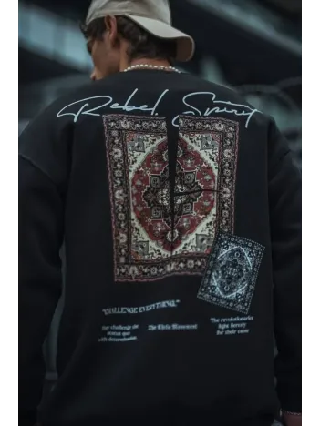 Uzun Kol Bisiklet Yaka Baskılı SweatShirt - Siyah Uzun Kol Bisiklet Yaka Baskılı SweatShirt - Siyah
