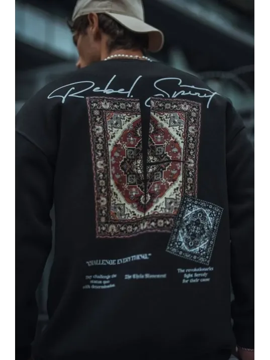 Uzun Kol Bisiklet Yaka Baskılı SweatShirt - Siyah Uzun Kol Bisiklet Yaka Baskılı SweatShirt - Siyah