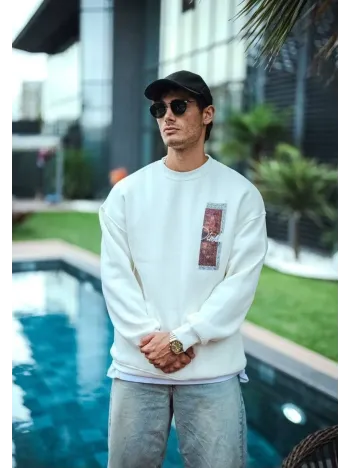 Uzun Kol Bisiklet Yaka Ön ve Arka Baskılı SweatShirt - Beyaz Uzun Kol Bisiklet Yaka Ön ve Arka Baskılı SweatShirt - Beyaz