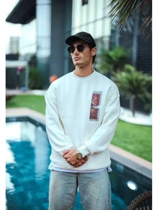 Uzun Kol Bisiklet Yaka Ön ve Arka Baskılı SweatShirt - Beyaz Uzun Kol Bisiklet Yaka Ön ve Arka Baskılı SweatShirt - Beyaz