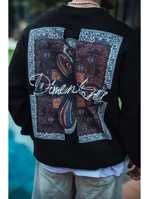 Uzun Kol Bisiklet Yaka Ön Ve Arka Baskılı Sweatshirt - Siyah