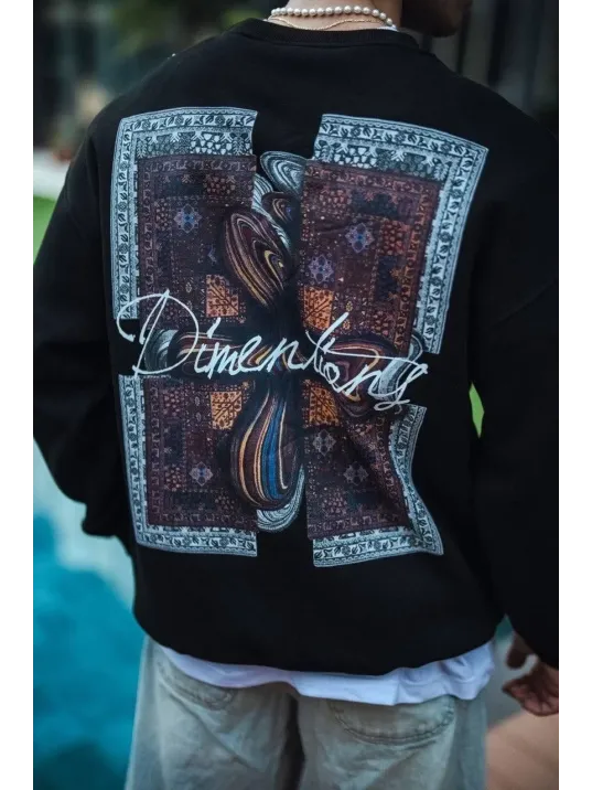 Uzun Kol Bisiklet Yaka Ön ve Arka Baskılı SweatShirt - Siyah Uzun Kol Bisiklet Yaka Ön ve Arka Baskılı SweatShirt - Siyah