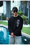 Uzun Kol Bisiklet Yaka Ön Ve Arka Baskılı Sweatshirt - Siyah