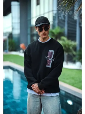 Uzun Kol Bisiklet Yaka Ön ve Arka Baskılı SweatShirt - Siyah Uzun Kol Bisiklet Yaka Ön ve Arka Baskılı SweatShirt - Siyah