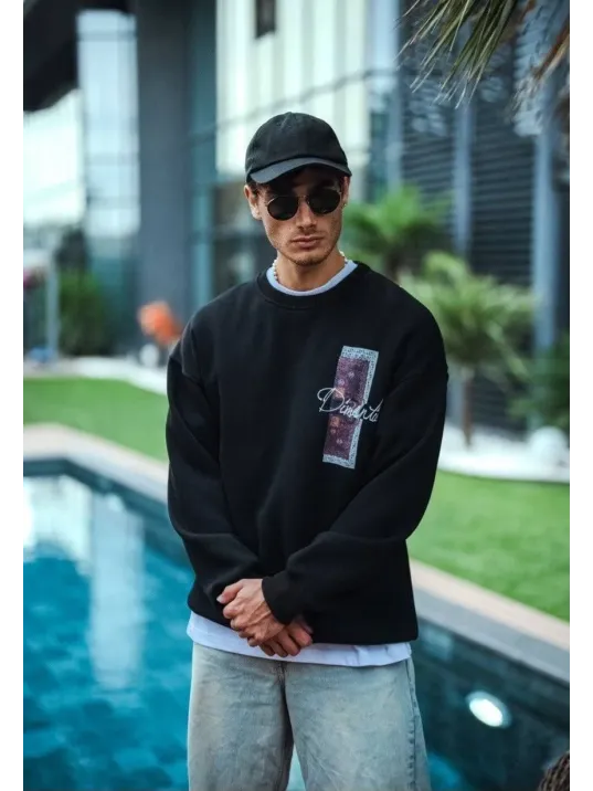 Uzun Kol Bisiklet Yaka Ön ve Arka Baskılı SweatShirt - Siyah Uzun Kol Bisiklet Yaka Ön ve Arka Baskılı SweatShirt - Siyah