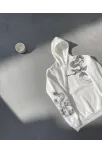 Uzun Kol Kapüşonlu Baskılı Sweatshirt - Beyaz
