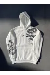 Uzun Kol Kapüşonlu Baskılı Sweatshirt - Beyaz