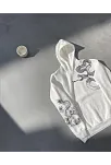 Uzun Kol Kapüşonlu Baskılı Sweatshirt - Beyaz