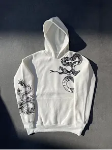 Uzun Kol Kapüşonlu Baskılı Sweatshirt - Beyaz