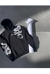 Uzun Kol Kapüşonlu Baskılı Sweatshirt - Siyah