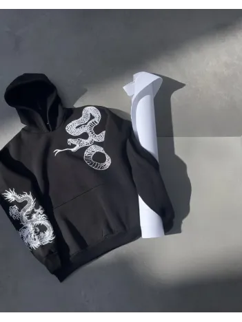 Uzun Kol Kapüşonlu Baskılı SweatShirt - Siyah Uzun Kol Kapüşonlu Baskılı SweatShirt - Siyah