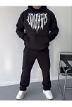 Uzun Kol Kapüşonlu Baskılı Sweatshirt - Siyah