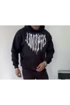Uzun Kol Kapüşonlu Baskılı Sweatshirt - Siyah