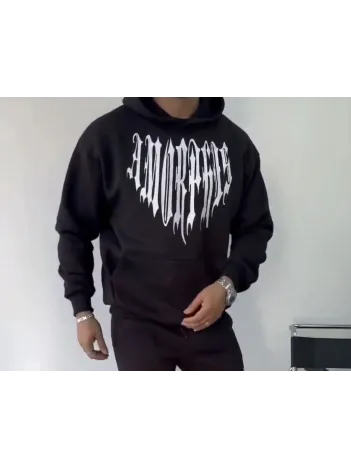 Uzun Kol Kapüşonlu Baskılı SweatShirt - Siyah Uzun Kol Kapüşonlu Baskılı SweatShirt - Siyah