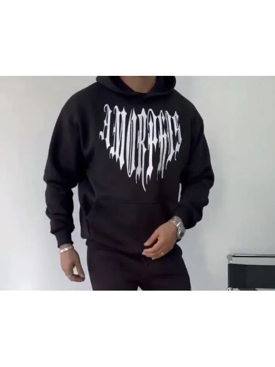 Uzun Kol Kapüşonlu Baskılı SweatShirt - Siyah Uzun Kol Kapüşonlu Baskılı SweatShirt - Siyah