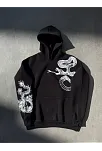 Uzun Kol Kapüşonlu Baskılı Sweatshirt - Siyah