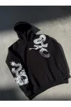 Uzun Kol Kapüşonlu Baskılı Sweatshirt - Siyah