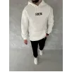 Uzun Kol Kapüşonlu Göğüs Baskılı SweatShirt - Beyaz