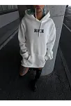 Uzun Kol Kapüşonlu Göğüs Baskılı Sweatshirt - Beyaz