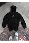 Uzun Kol Kapüşonlu Göğüs Baskılı Sweatshirt - Siyah