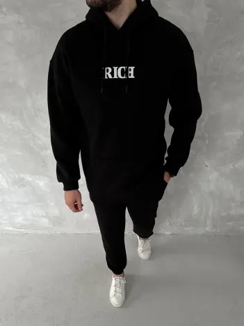 Uzun Kol Kapüşonlu Göğüs Baskılı SweatShirt - Siyah Uzun Kol Kapüşonlu Göğüs Baskılı SweatShirt - Siyah