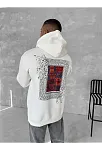 Uzun Kol Kapüşonlu Ön Ve Arka Baskılı Sweatshirt - Beyaz