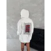 Uzun Kol Kapüşonlu Ön Ve Arka Baskılı SweatShirt - Beyaz