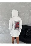 Uzun Kol Kapüşonlu Ön Ve Arka Baskılı Sweatshirt - Beyaz