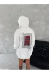 Uzun Kol Kapüşonlu Ön Ve Arka Baskılı Sweatshirt - Beyaz