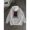 Uzun Kol Kapüşonlu Ön Ve Arka Baskılı SweatShirt - Beyaz