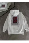 Uzun Kol Kapüşonlu Ön Ve Arka Baskılı Sweatshirt - Beyaz