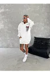Uzun Kol Kapüşonlu Ön Ve Arka Baskılı Sweatshirt - Beyaz
