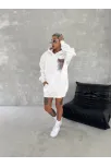 Uzun Kol Kapüşonlu Ön Ve Arka Baskılı Sweatshirt - Beyaz