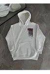Uzun Kol Kapüşonlu Ön Ve Arka Baskılı Sweatshirt - Beyaz