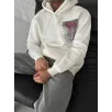 Uzun Kol Kapüşonlu Ön Ve Arka Baskılı SweatShirt - Beyaz