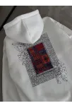Uzun Kol Kapüşonlu Ön Ve Arka Baskılı Sweatshirt - Beyaz