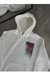 Uzun Kol Kapüşonlu Ön Ve Arka Baskılı Sweatshirt - Beyaz