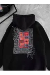 Uzun Kol Kapüşonlu Ön Ve Arka Baskılı Sweatshirt - Siyah Uzun Kol Kapüşonlu Ön Ve Arka Baskılı Sweatshirt - Siyah