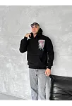 Uzun Kol Kapüşonlu Ön Ve Arka Baskılı Sweatshirt - Siyah