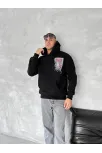 Uzun Kol Kapüşonlu Ön Ve Arka Baskılı Sweatshirt - Siyah Uzun Kol Kapüşonlu Ön Ve Arka Baskılı Sweatshirt - Siyah