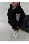 Uzun Kol Kapüşonlu Ön Ve Arka Baskılı Sweatshirt - Siyah Uzun Kol Kapüşonlu Ön Ve Arka Baskılı Sweatshirt - Siyah