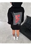 Uzun Kol Kapüşonlu Ön Ve Arka Baskılı Sweatshirt - Siyah