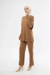 Uzun Kollu Organik Yıkanmış Kumaş Fitilli Pantolonlu Takım - Kahve Uzun Kollu Organik Yıkanmış Kumaş Fitilli Pantolonlu Takım - Kahve