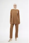 Uzun Kollu Organik Yıkanmış Kumaş Fitilli Pantolonlu Takım - Kahve Uzun Kollu Organik Yıkanmış Kumaş Fitilli Pantolonlu Takım - Kahve