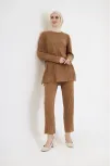 Uzun Kollu Organik Yıkanmış Kumaş Fitilli Pantolonlu Takım - Kahve Uzun Kollu Organik Yıkanmış Kumaş Fitilli Pantolonlu Takım - Kahve