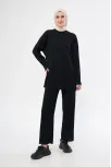 Uzun Kollu Organik Yıkanmış Kumaş Fitilli Pantolonlu Takım - Siyah Uzun Kollu Organik Yıkanmış Kumaş Fitilli Pantolonlu Takım - Siyah